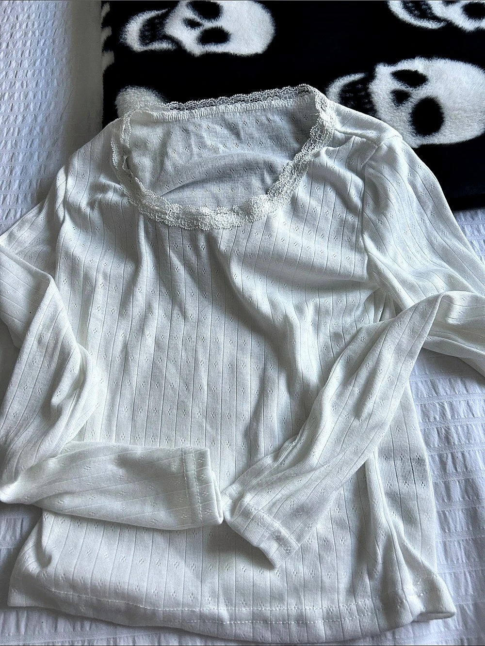 Pointelle White Long Sleeve Top Like New